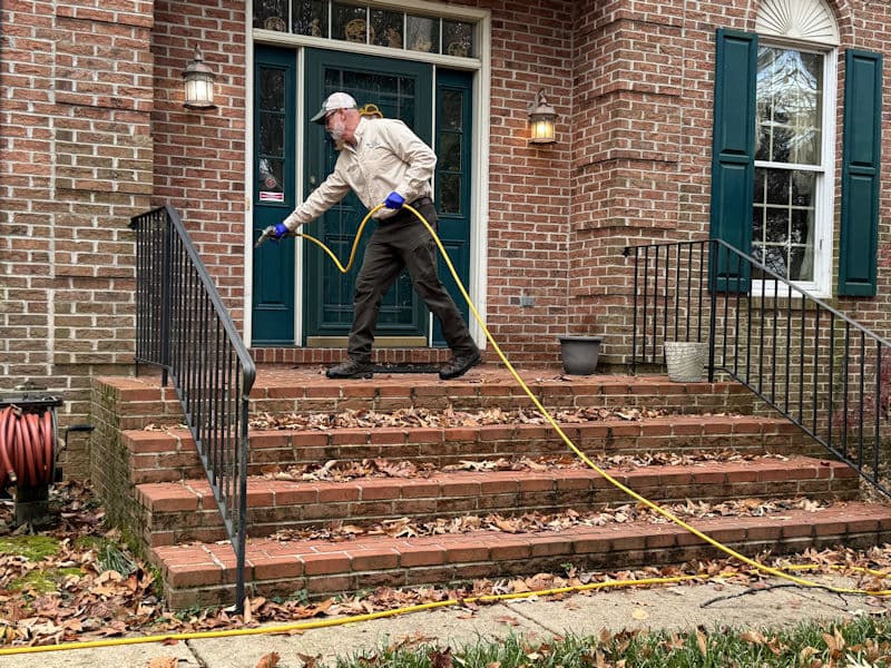 Client property exterior — nesting areas for wasps and hornets near the home